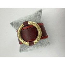 Bordo Deri Yuvarlak Desenli Bileklik